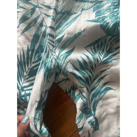 C&C California 100% Linen Wide Leg Floral Pants Tropical Green Palms Size S - Picture 4 of 6